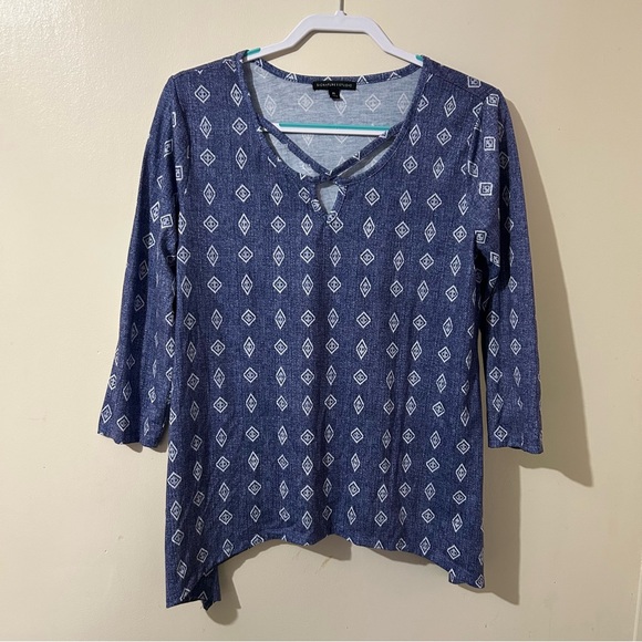 Signature 1 Studio‎ Women’s Blouse Size XL Blue Geometric Casual Work Party Top - Picture 1 of 8
